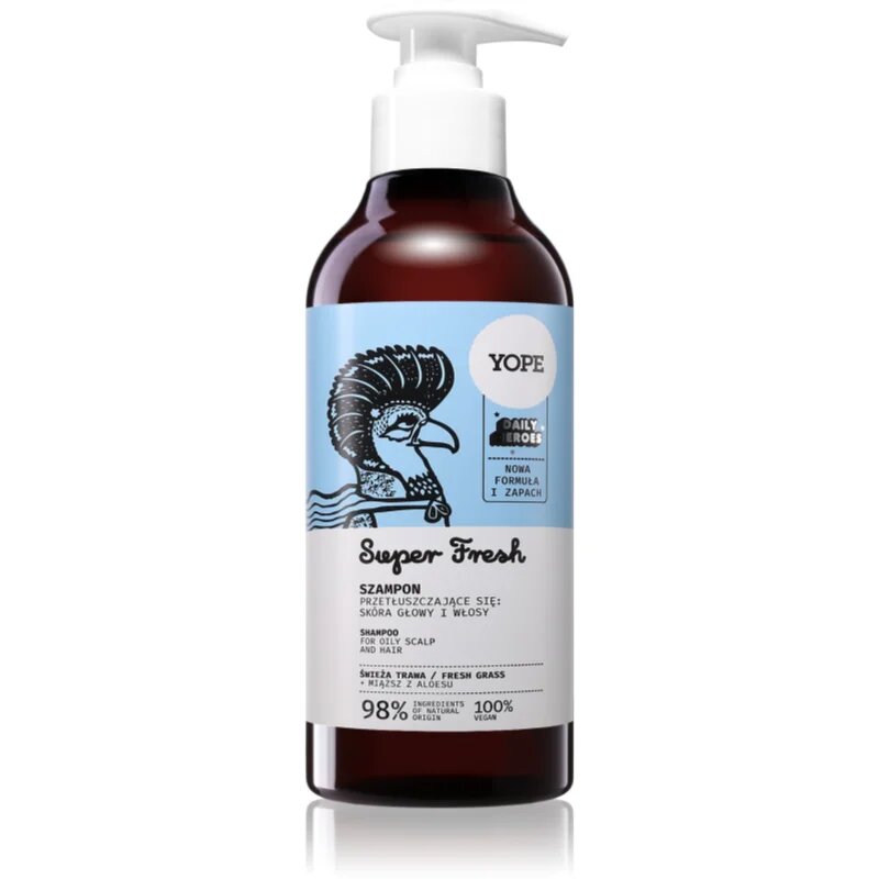 Yope Daily Heroes Fresh Shampoo Fresh Grass освежаващ шампоан за мазна коса и мазен скалп 300 мл.