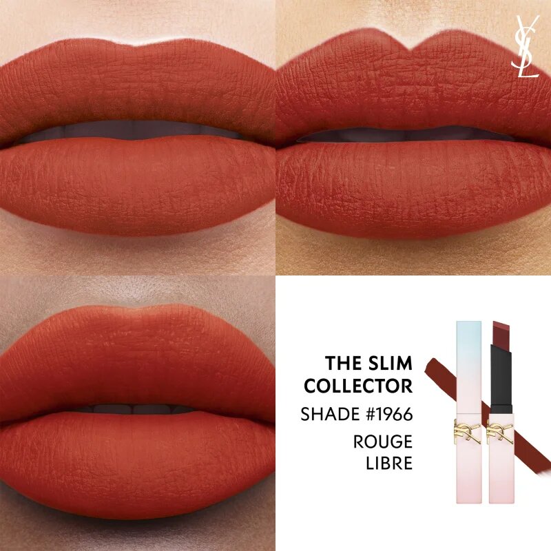 Yves Saint Laurent Rouge Pur Couture The Slim тънко матиращо червило с кожен ефект цвят 1966 Rouge Libre 2.2 гр.