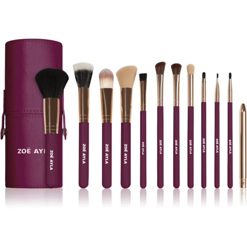 Zoë Ayla 12 Piece Makeup Brush Set Dark Plum комплкет четки с калъф