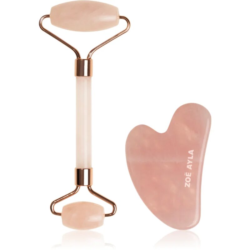 Zoë Ayla Rose Quartz Facial Roller And Gua Sha Tool подаръчен комплект за лице