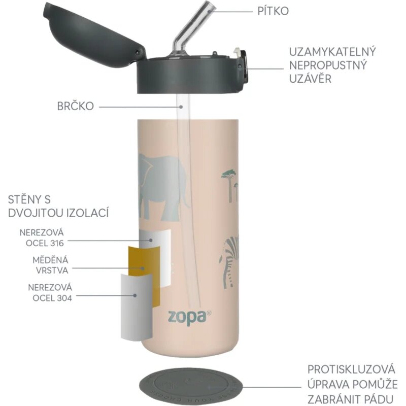 Zopa Thermo Bottle with Drinking Spout термос със сламка Dino 1 бр.